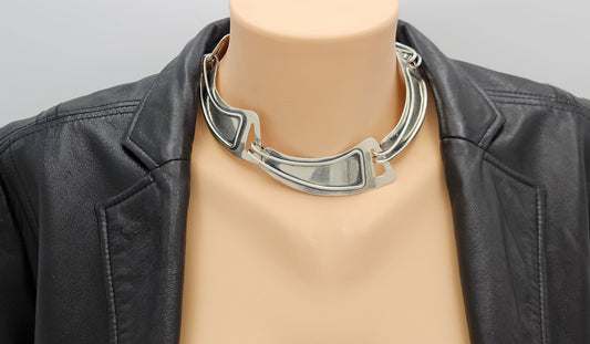 Jules Brenner sterling silver modernist Panel Link Necklace 1950s Book Piece, view 2 of 9