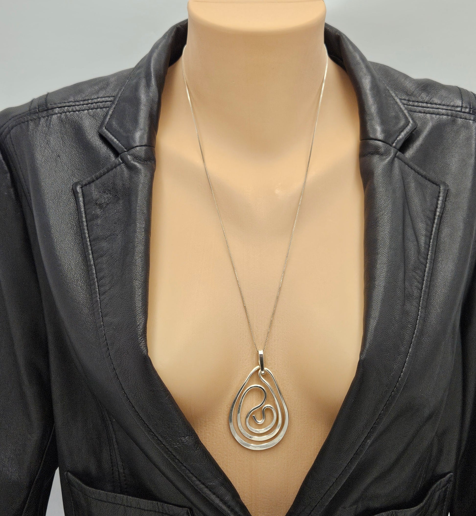 Designer Henry Steig sterling silver abstract modernist Pendant Necklace 1950s, view 2 of 9