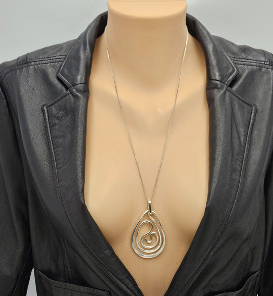 Designer Henry Steig sterling silver abstract modernist Pendant Necklace 1950s, view 2 of 9