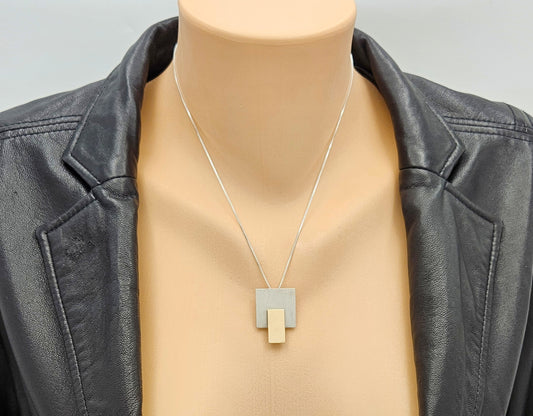Betty Cooke 3D modernist 14K gold and sterling silver Pendant Necklace circa 1960s, view 2 of 8