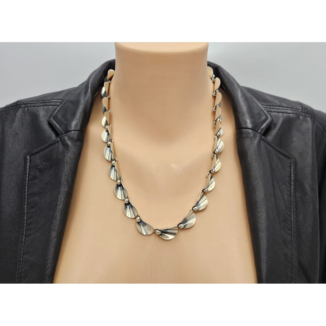 Niels Erik From Denmark sterling silver Art Deco Flora Fauna Necklace circa 1940s, view 2 of 9