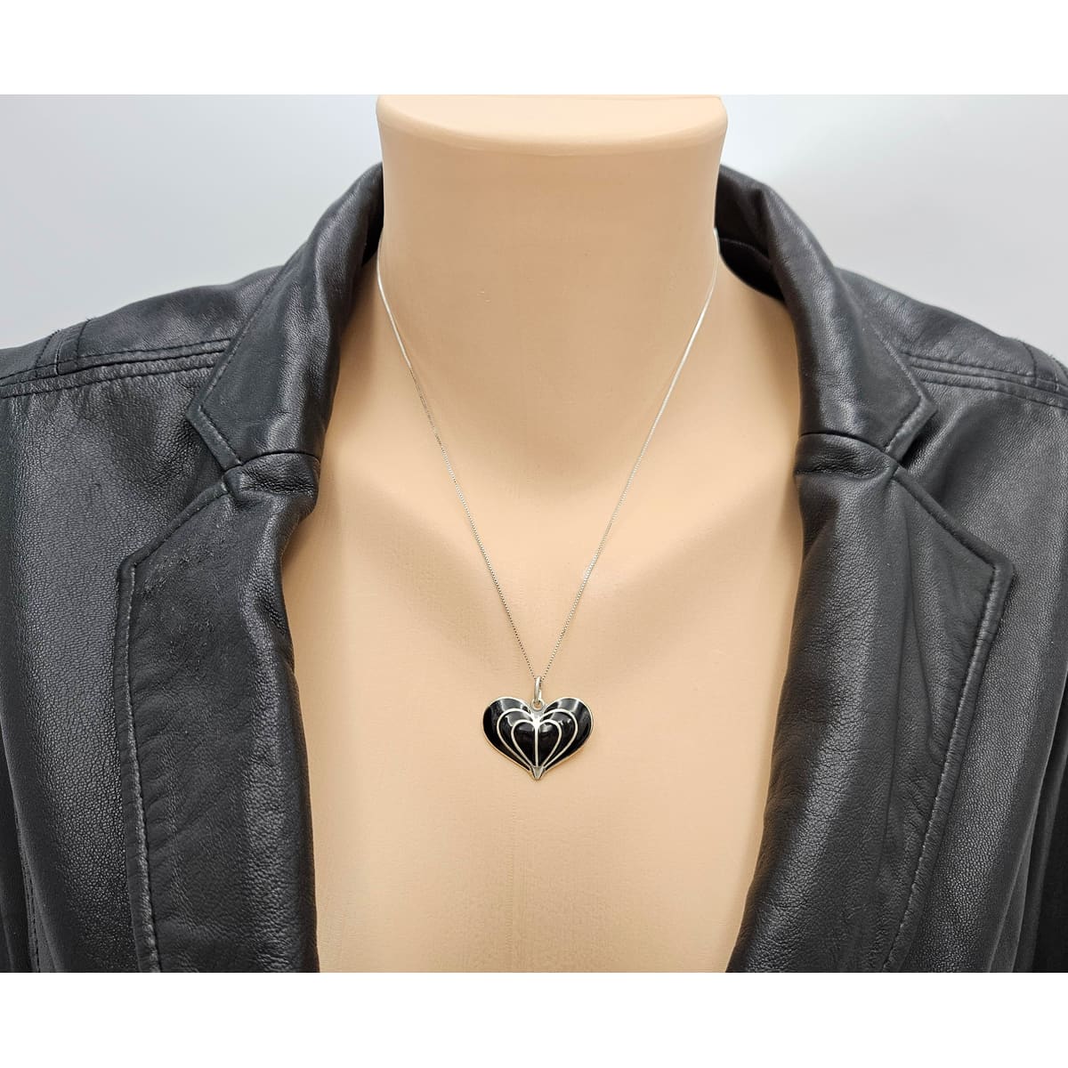David Andersen Norway sterling silver enamel modernist Heart Necklace Circa 1960s, view 2 of 7