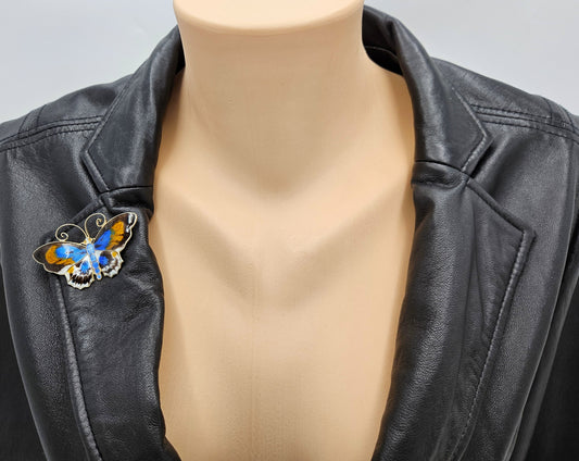 David Andersen Norway XL Gilt sterling silver enamel Butterfly Brooch 1940s, view 2 of 8