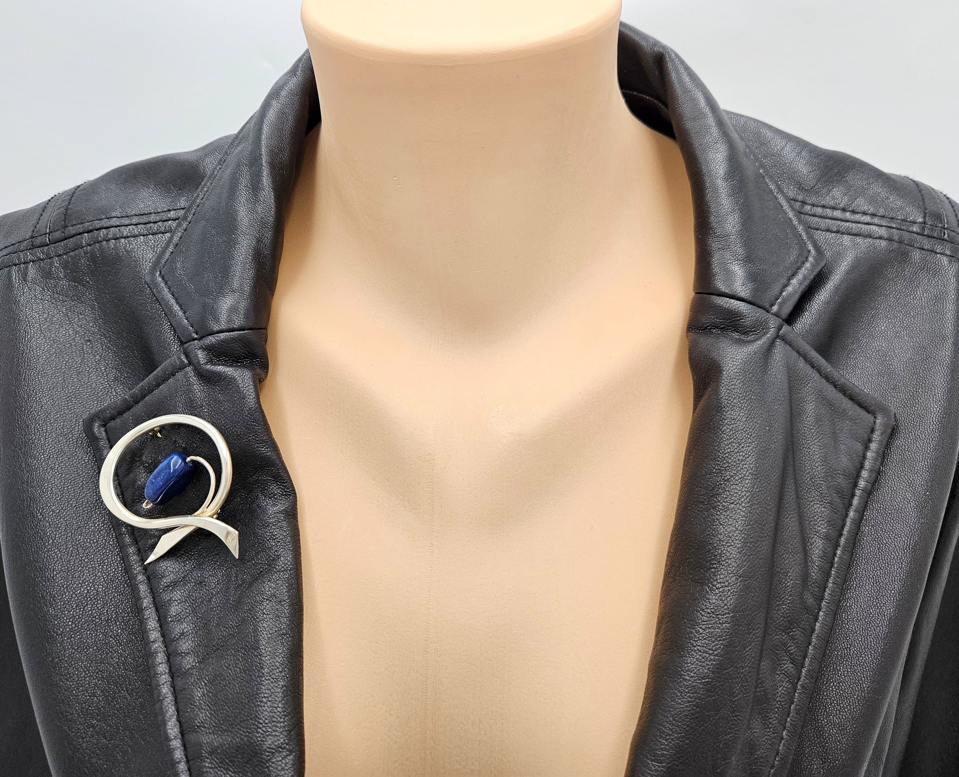 Danish Designer Bjorklund sterling silver Lapis Lazuli Brooch Circa 1960s, view 2 of 7