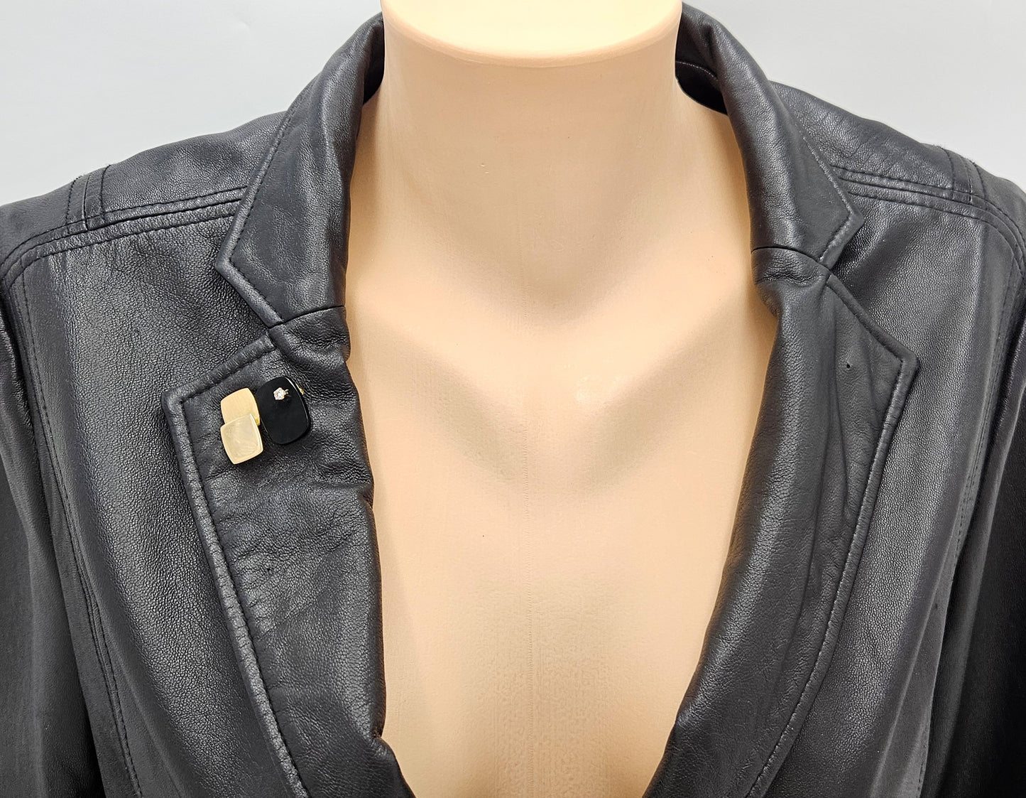 MCM Artisan 3D Modernist 14K Gold Diamond Black Lucite Brooch Necklace, alternate product view 4