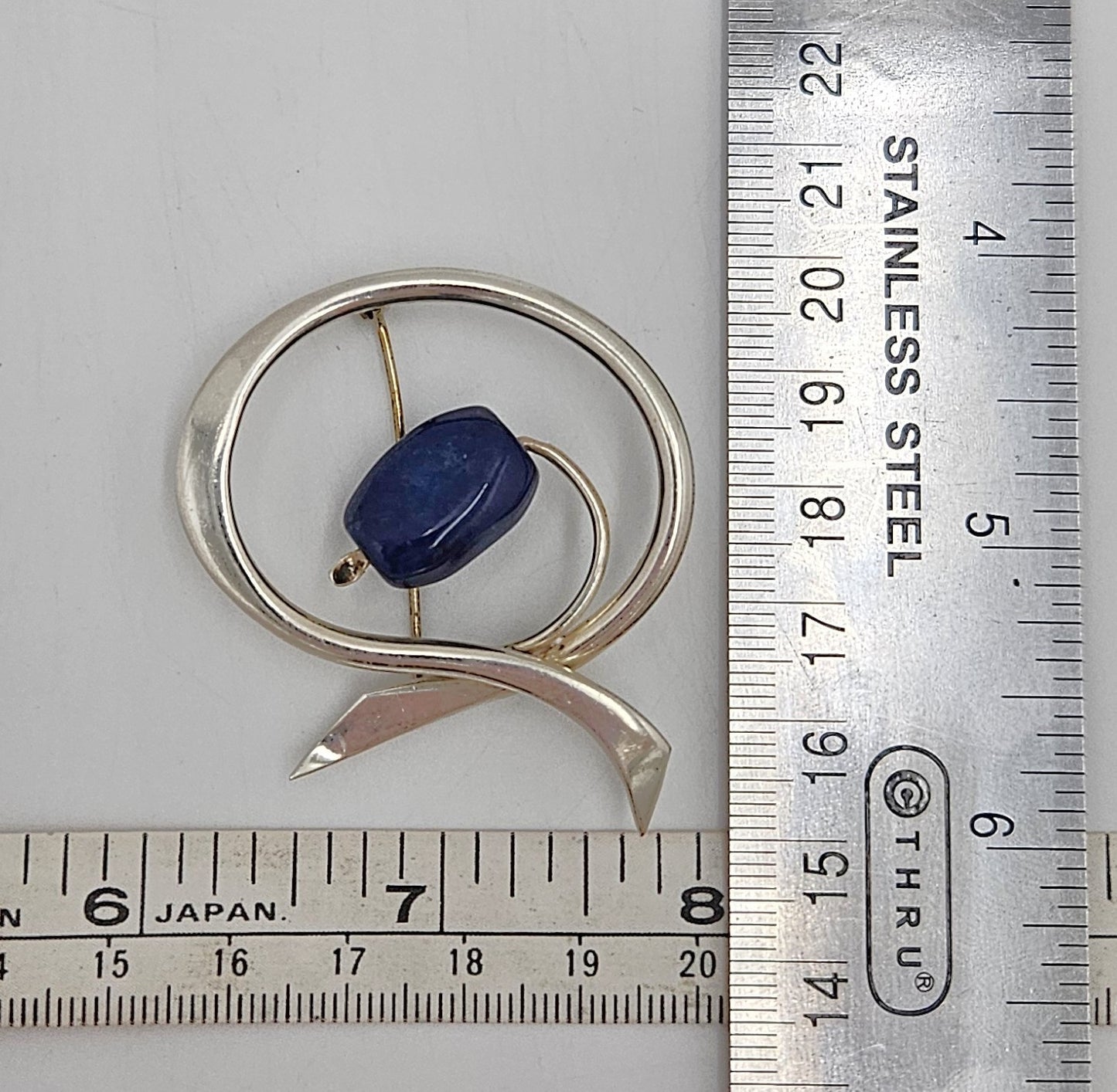 Danish Designer Bjorklund sterling silver Lapis Lazuli Brooch Circa 1960s, view 7 of 7