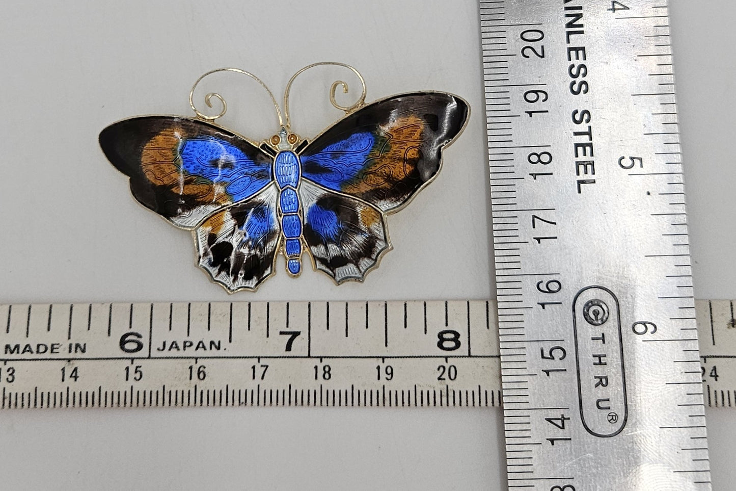 David Andersen Norway XL Gilt sterling silver enamel Butterfly Brooch 1940s, view 8 of 8