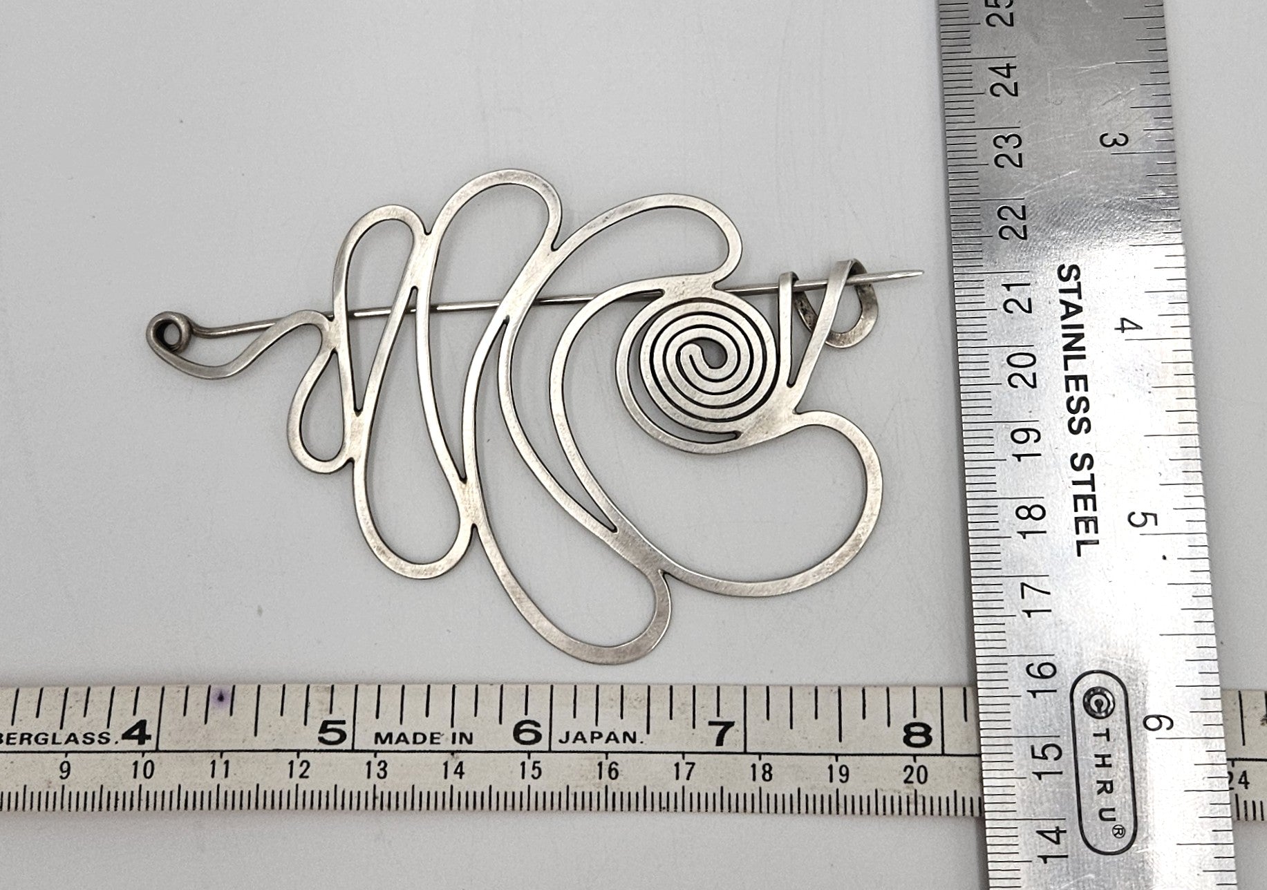 Vintage Studio Artisan sterling silver large Retro Atomic modernist Brooch Pin Signed?, view 7 of 7