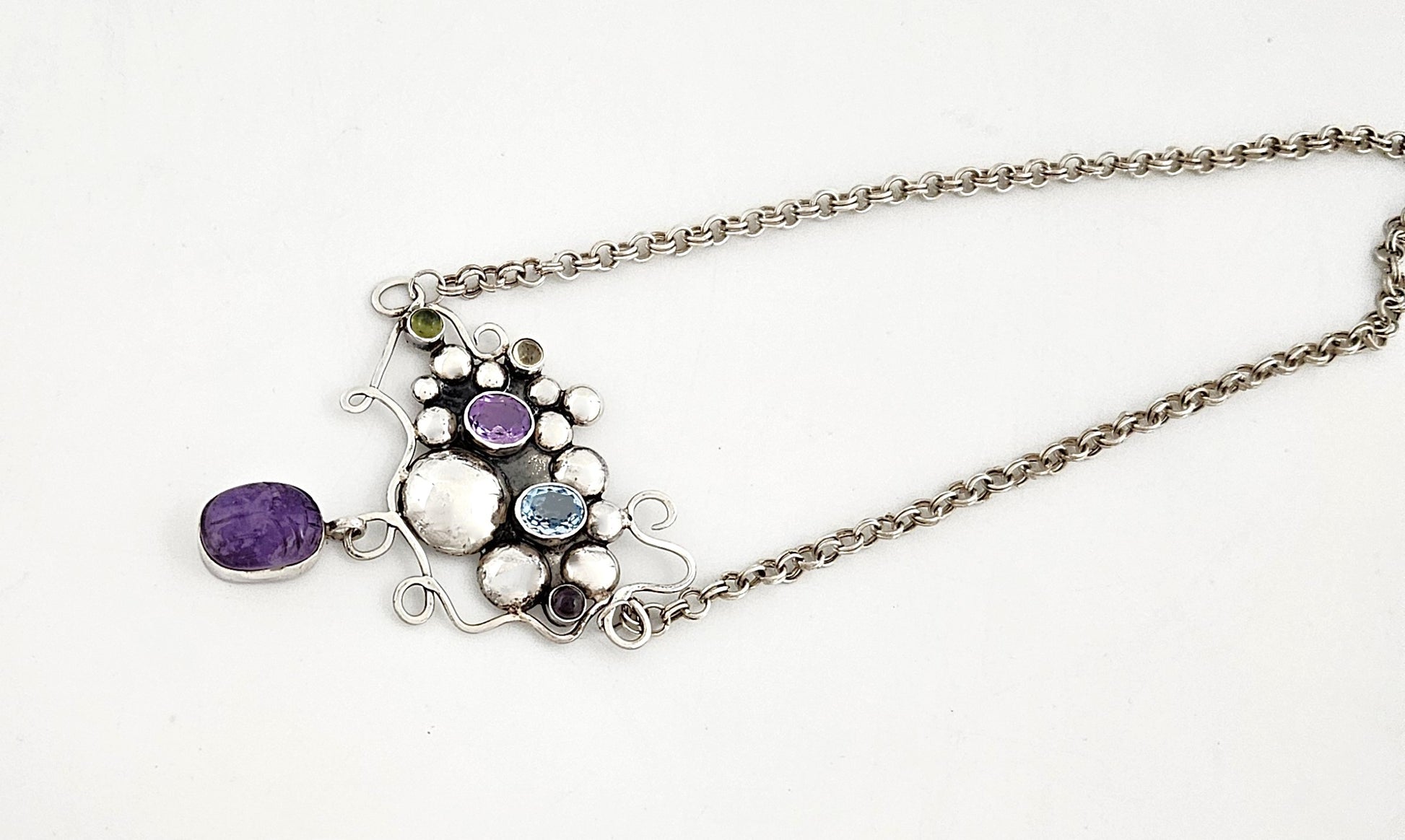 Artisan sterling silver Topaz Peridot Garnet Amethyst Scarab Beetle Necklace, view 7 of 8