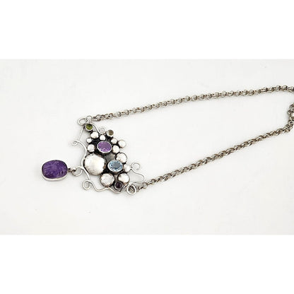 Artisan sterling silver Topaz Peridot Garnet Amethyst Scarab Beetle Necklace, view 7 of 8