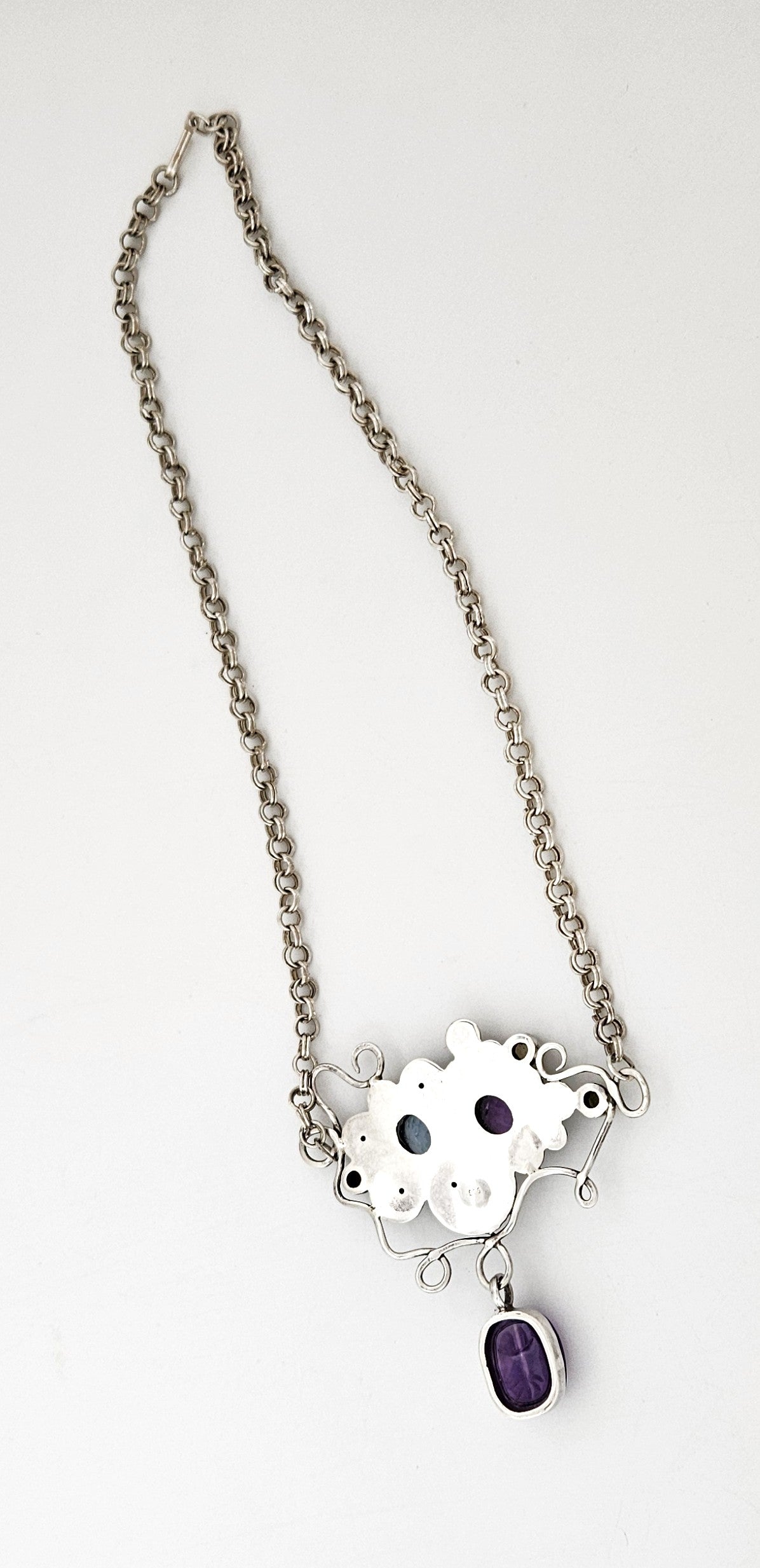 Artisan sterling silver Topaz Peridot Garnet Amethyst Scarab Beetle Necklace, view 8 of 8