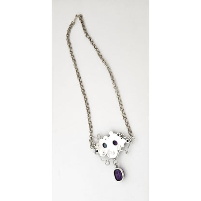 Artisan sterling silver Topaz Peridot Garnet Amethyst Scarab Beetle Necklace, view 8 of 8