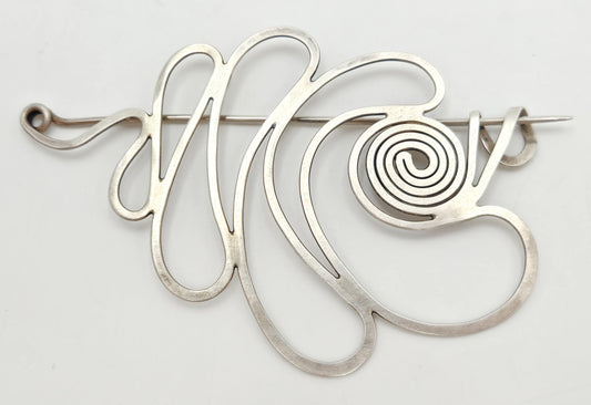 Vintage Studio Artisan sterling silver large Retro Atomic modernist Brooch Pin Signed?, view 1 of 7