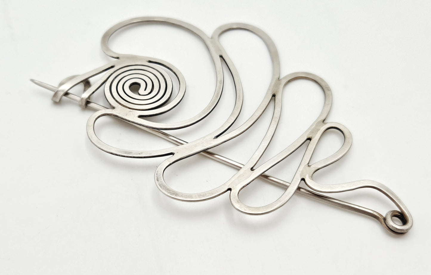 Vintage Studio Artisan sterling silver large Retro Atomic modernist Brooch Pin Signed?, view 4 of 7