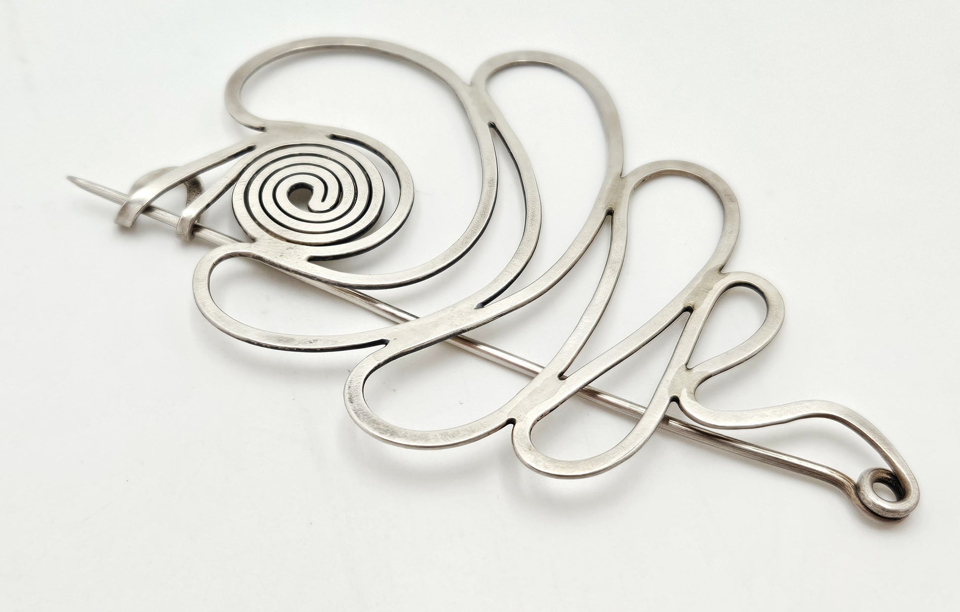 Vintage Studio Artisan sterling silver large Retro Atomic modernist Brooch Pin Signed?, view 4 of 7