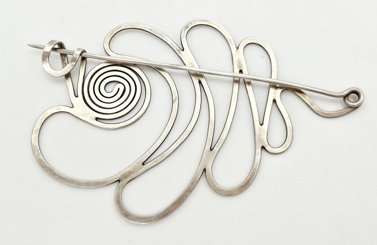 Vintage Studio Artisan sterling silver large Retro Atomic modernist Brooch Pin Signed?, view 5 of 7