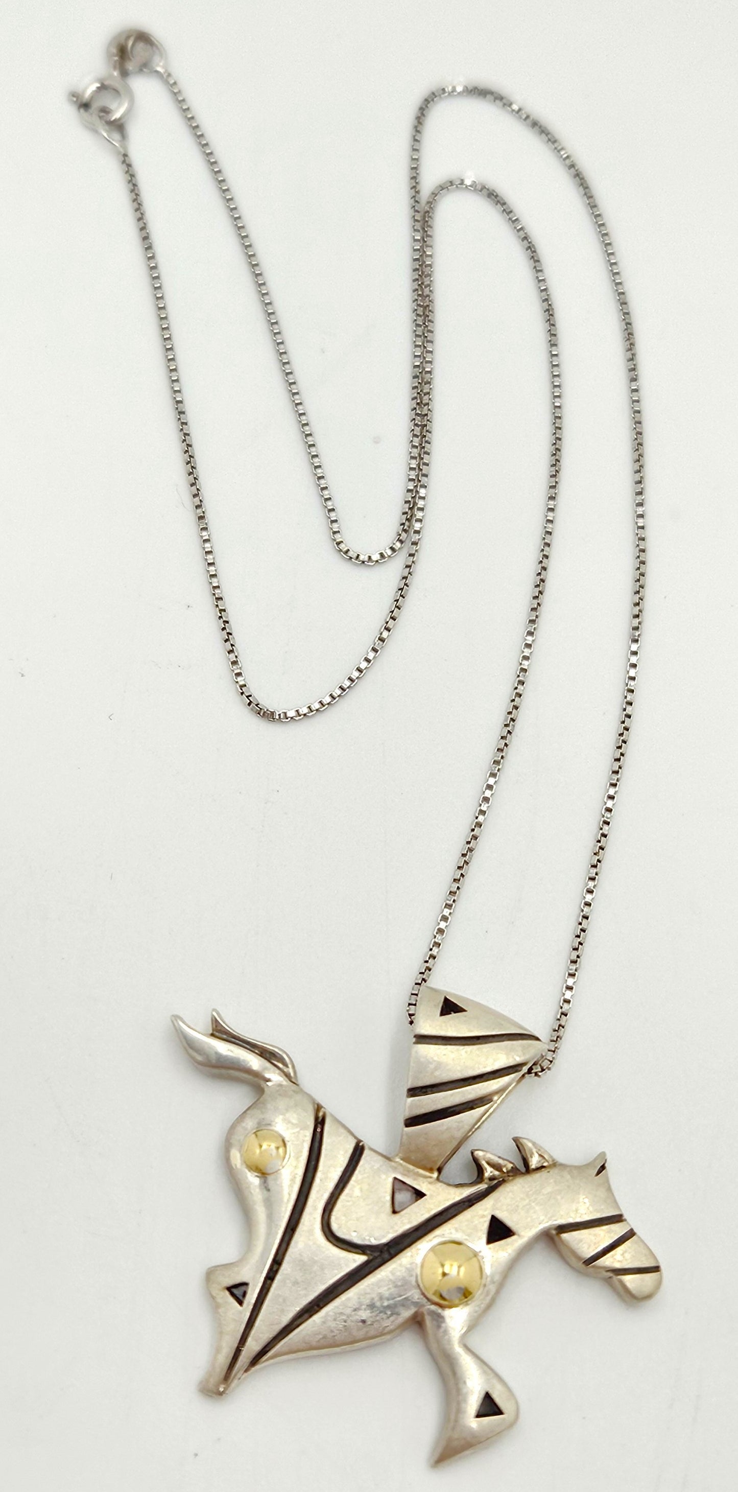 John Atencio sterling silver 18k Retired modernist Horse Mustang Necklace, view 1 of 7