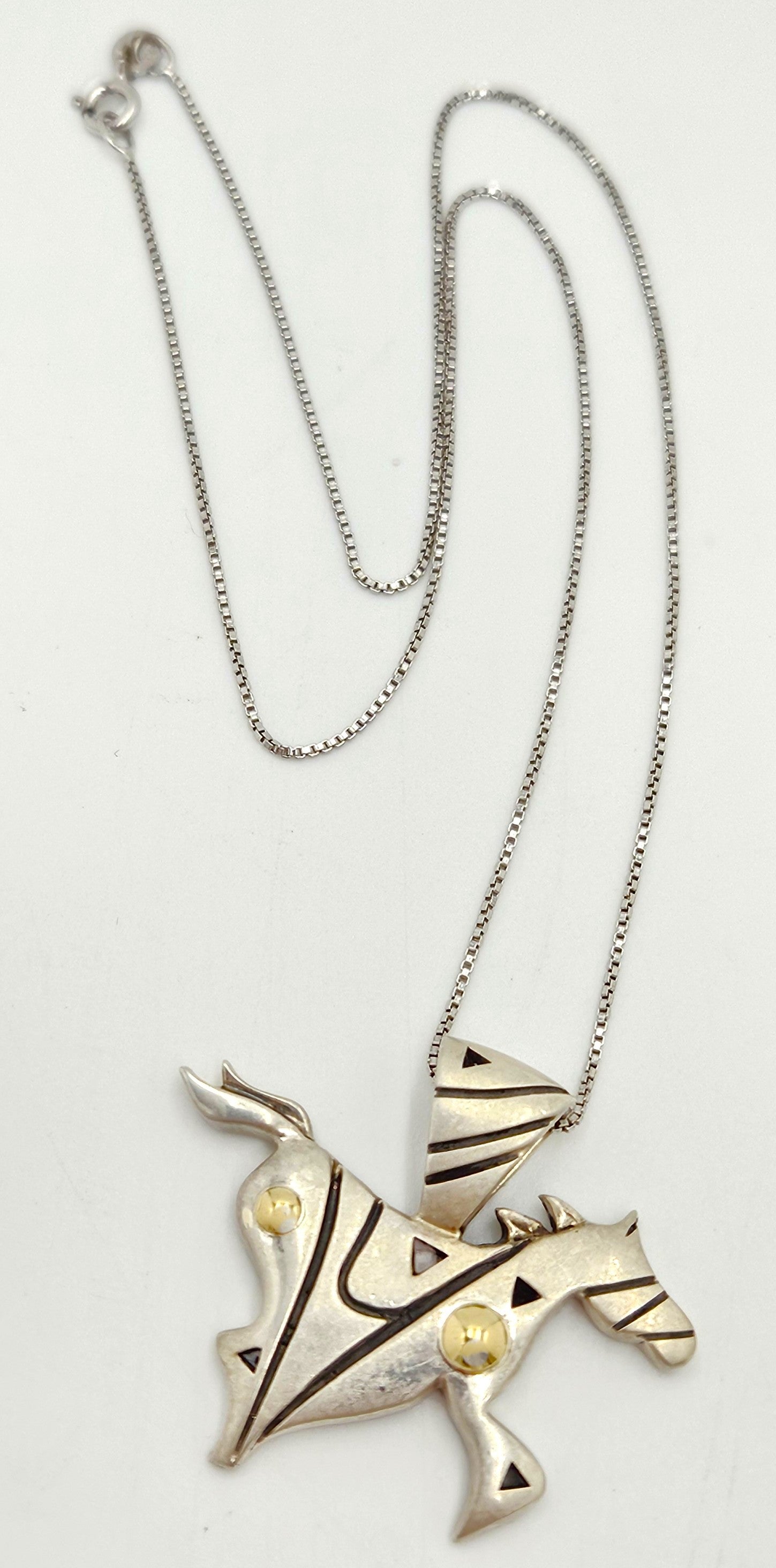 John Atencio sterling silver 18k Retired modernist Horse Mustang Necklace, view 1 of 7