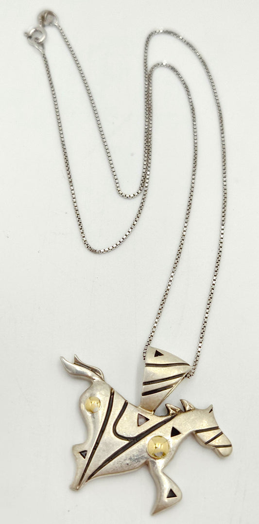 John Atencio sterling silver 18k Retired modernist Horse Mustang Necklace, view 1 of 7