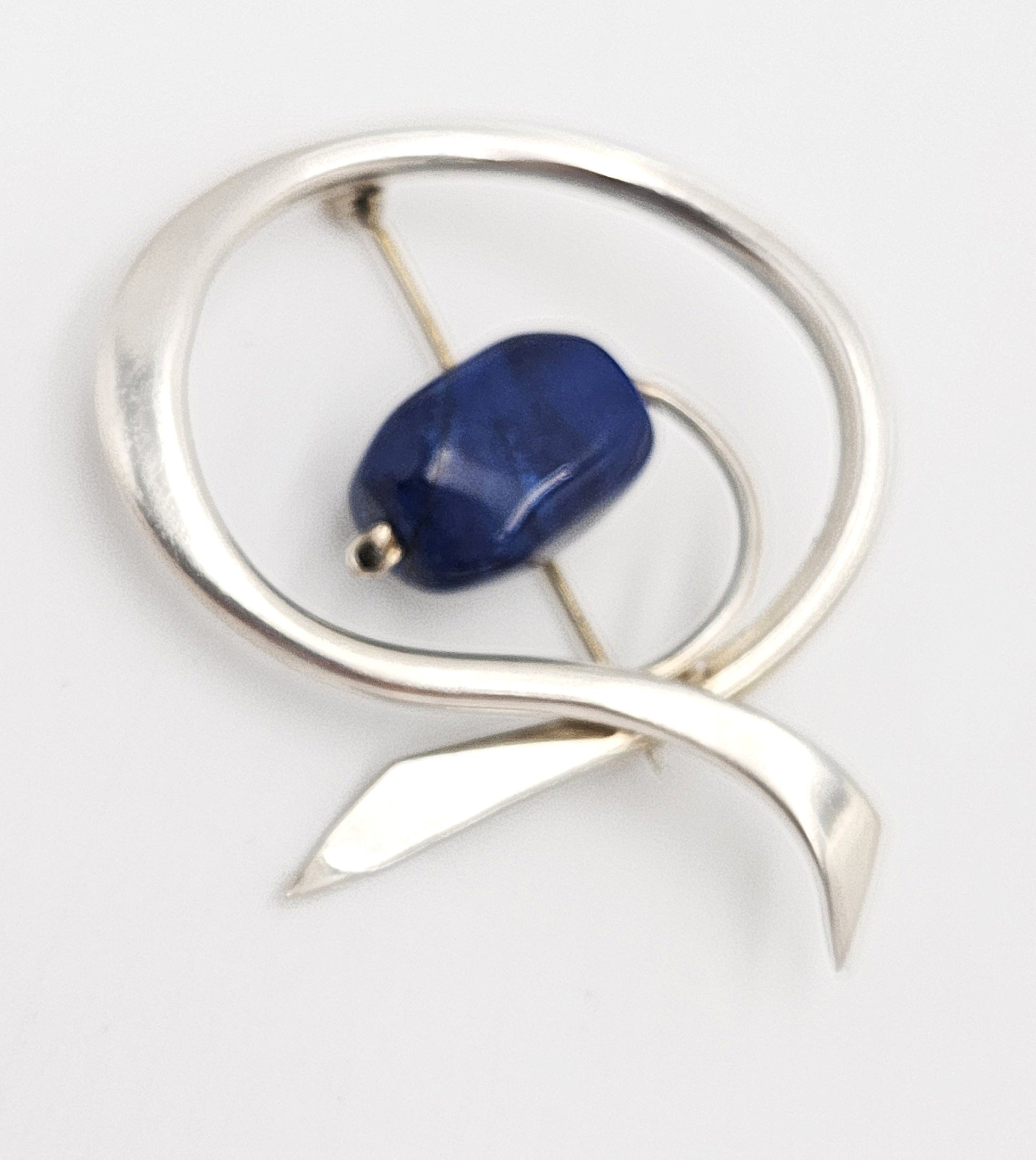 Danish Designer Bjorklund sterling silver Lapis Lazuli Brooch Circa 1960s, view 1 of 7
