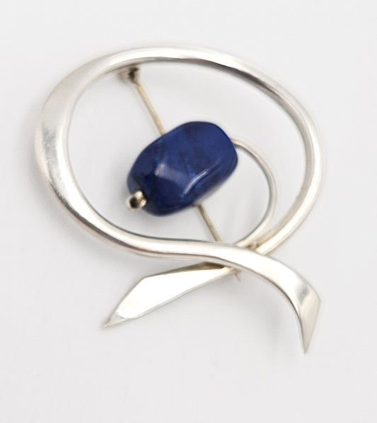 Danish Designer Bjorklund sterling silver Lapis Lazuli Brooch Circa 1960s, view 1 of 7