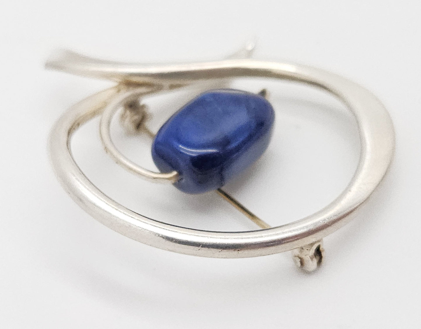 Danish Designer Bjorklund sterling silver Lapis Lazuli Brooch Circa 1960s, view 3 of 7