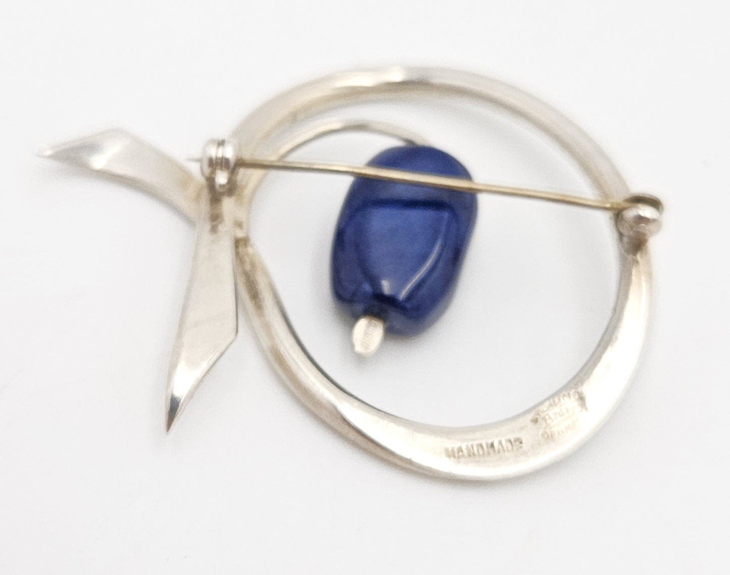 Danish Designer Bjorklund sterling silver Lapis Lazuli Brooch Circa 1960s, view 5 of 7