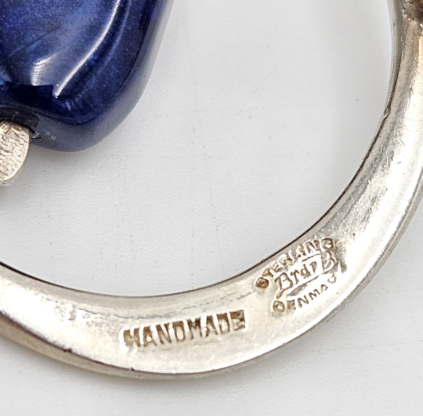 Danish Designer Bjorklund sterling silver Lapis Lazuli Brooch Circa 1960s, view 6 of 7