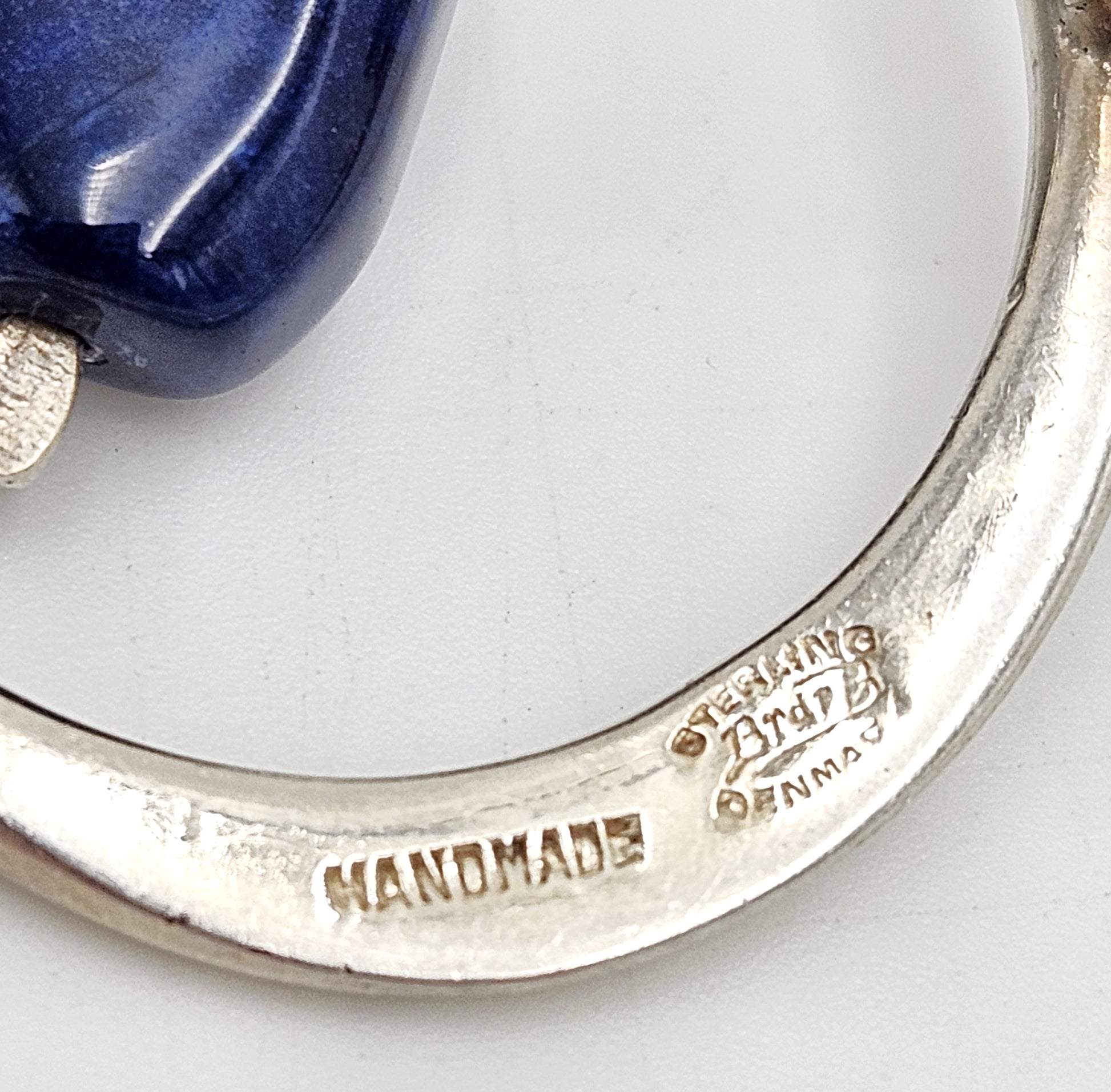 Danish Designer Bjorklund sterling silver Lapis Lazuli Brooch Circa 1960s, view 6 of 7