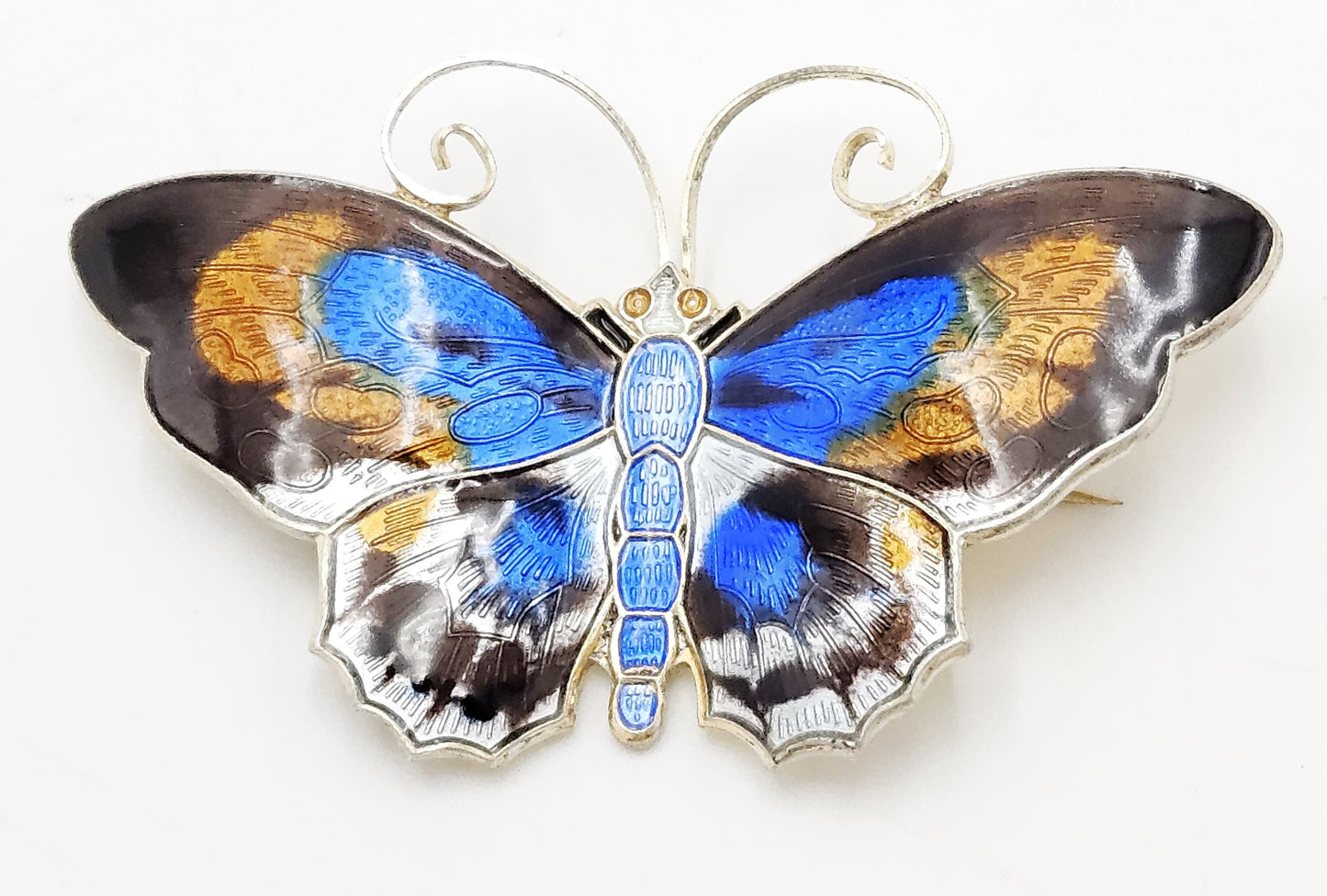 David Andersen Norway XL Gilt sterling silver enamel Butterfly Brooch 1940s, view 1 of 8