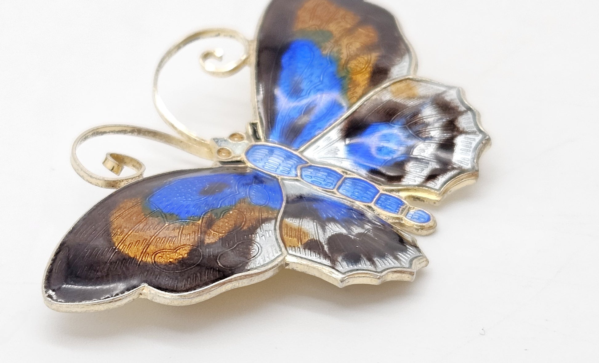 David Andersen Norway XL Gilt sterling silver enamel Butterfly Brooch 1940s, view 3 of 8