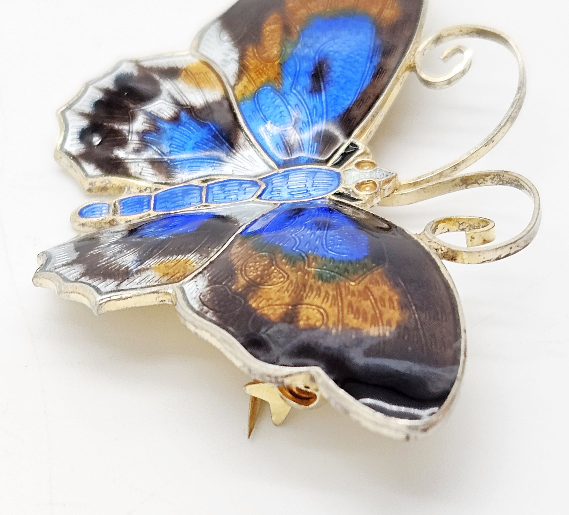 David Andersen Norway XL Gilt sterling silver enamel Butterfly Brooch 1940s, view 4 of 8