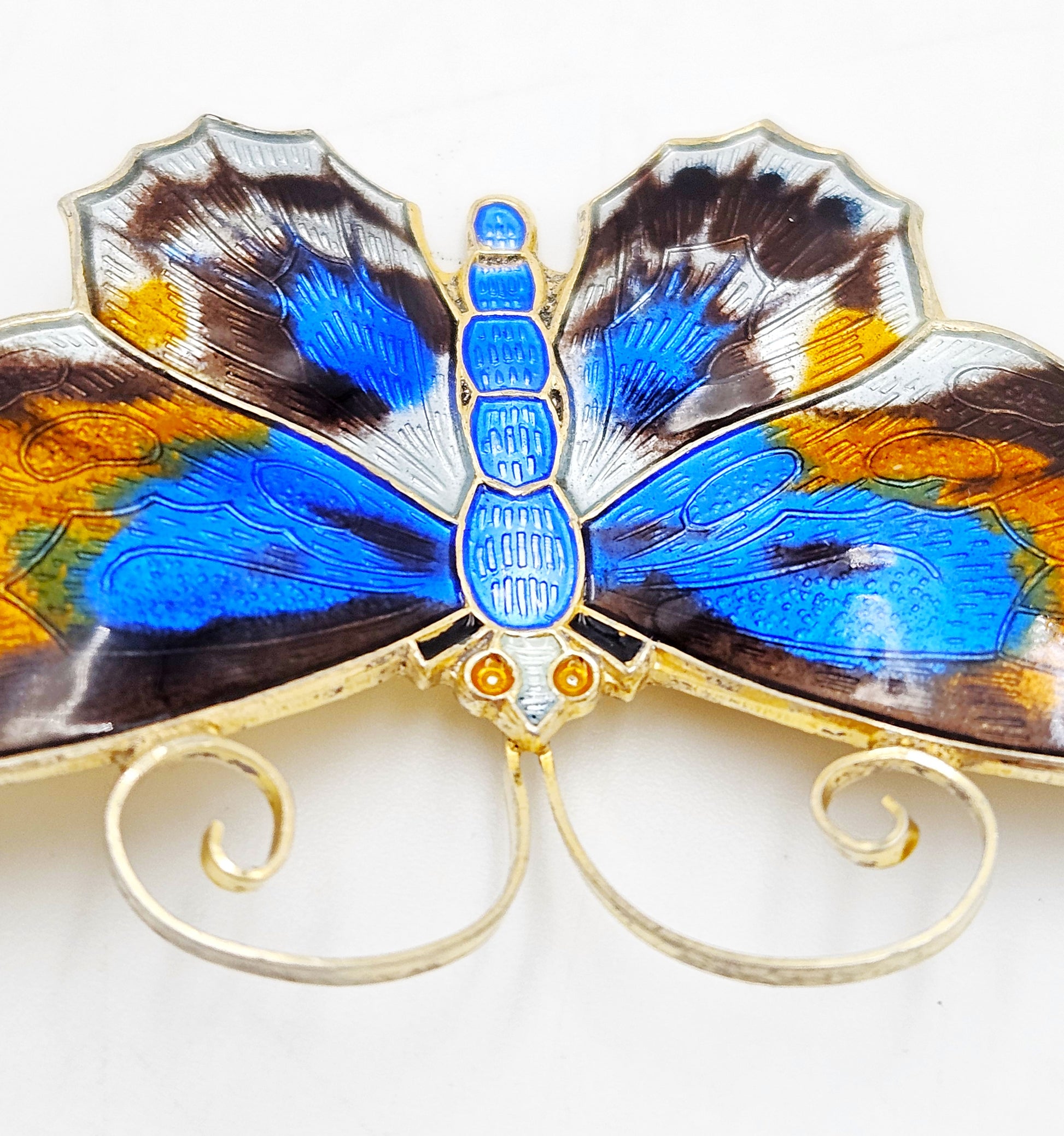 David Andersen Norway XL Gilt sterling silver enamel Butterfly Brooch 1940s, view 5 of 8