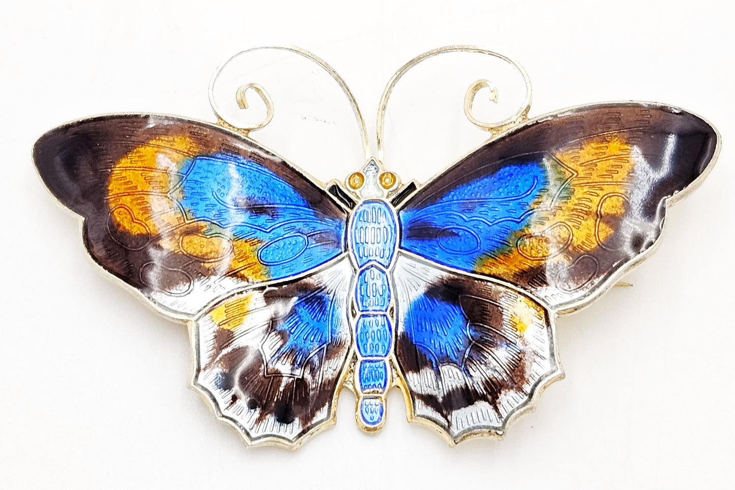 David Andersen Norway XL Gilt sterling silver enamel Butterfly Brooch 1940s, view 6 of 8