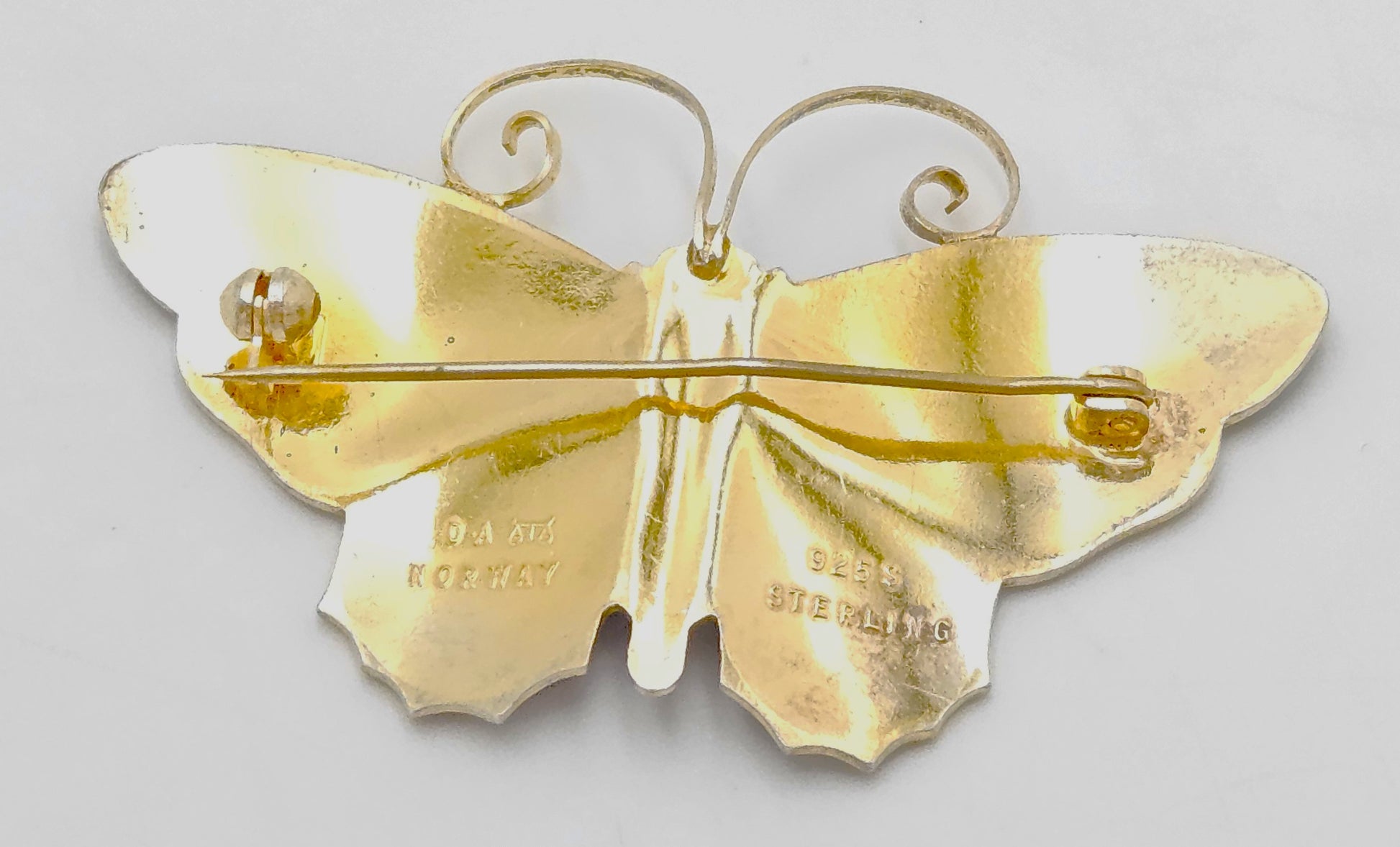 David Andersen Norway XL Gilt sterling silver enamel Butterfly Brooch 1940s, view 7 of 8