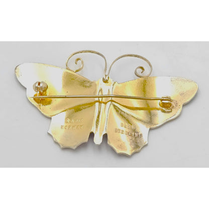 David Andersen Norway XL Gilt sterling silver enamel Butterfly Brooch 1940s, view 7 of 8