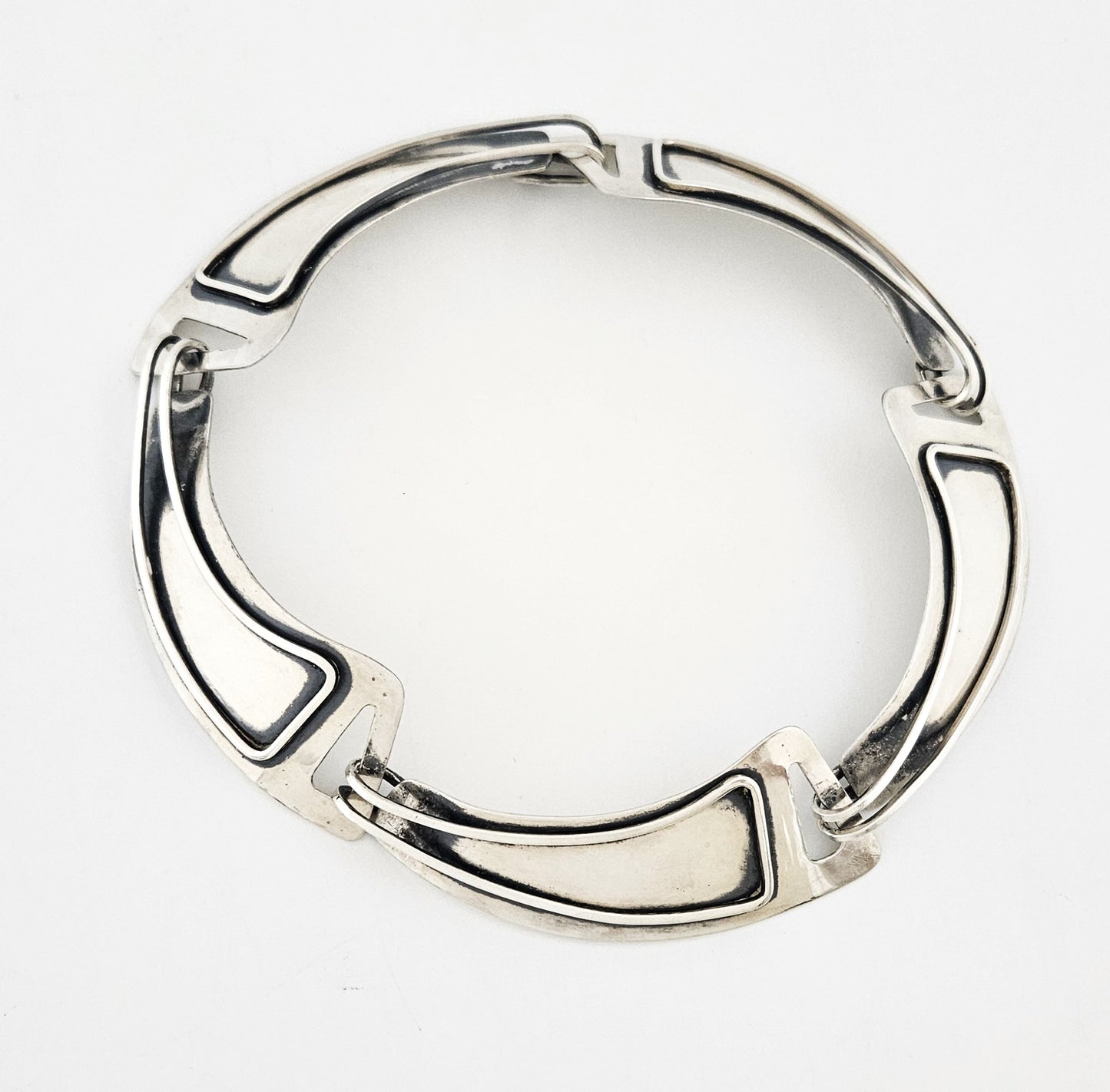 Jules Brenner sterling silver modernist Panel Link Necklace 1950s Book Piece, view 1 of 9