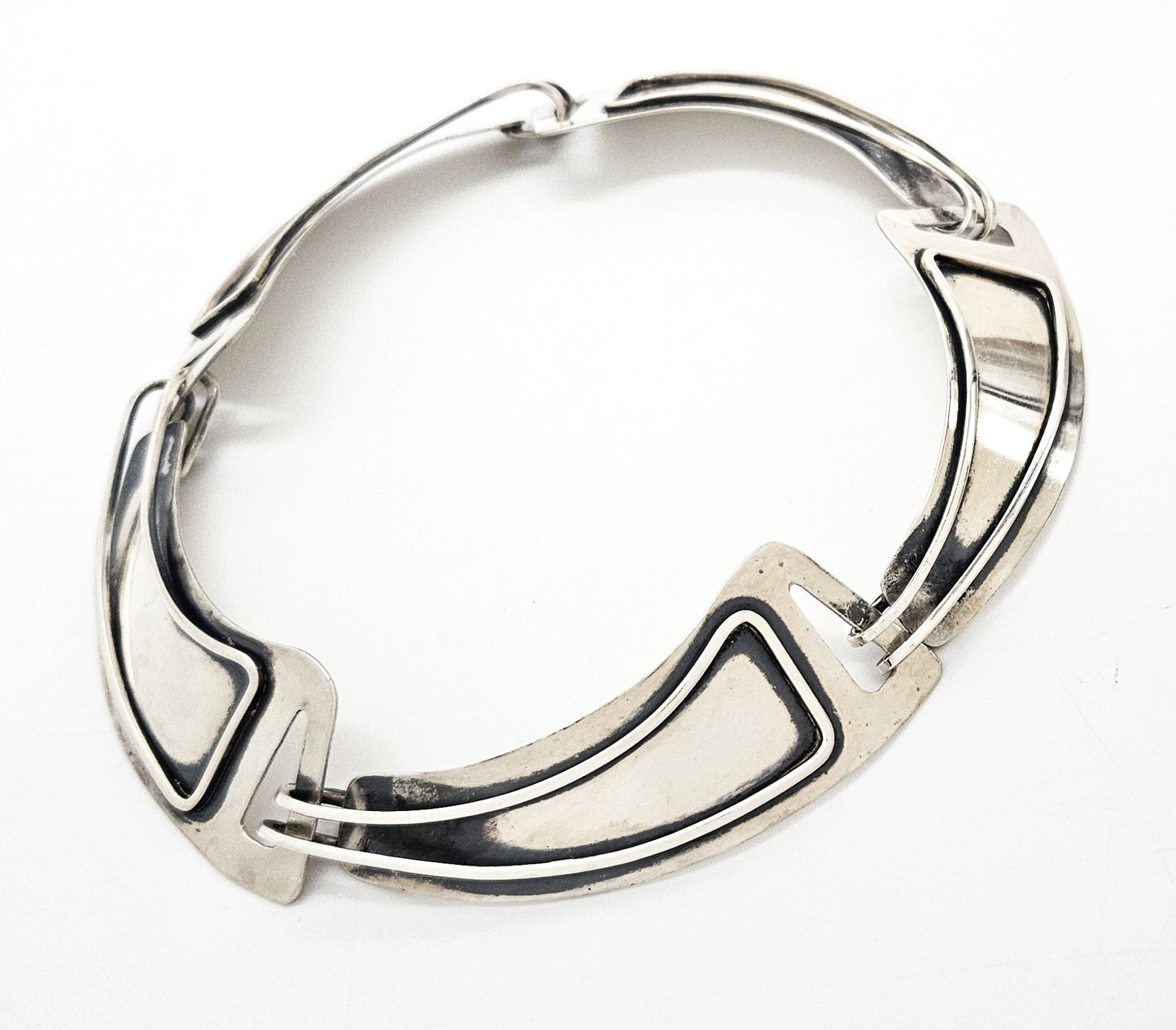 Jules Brenner sterling silver modernist Panel Link Necklace 1950s Book Piece, view 4 of 9