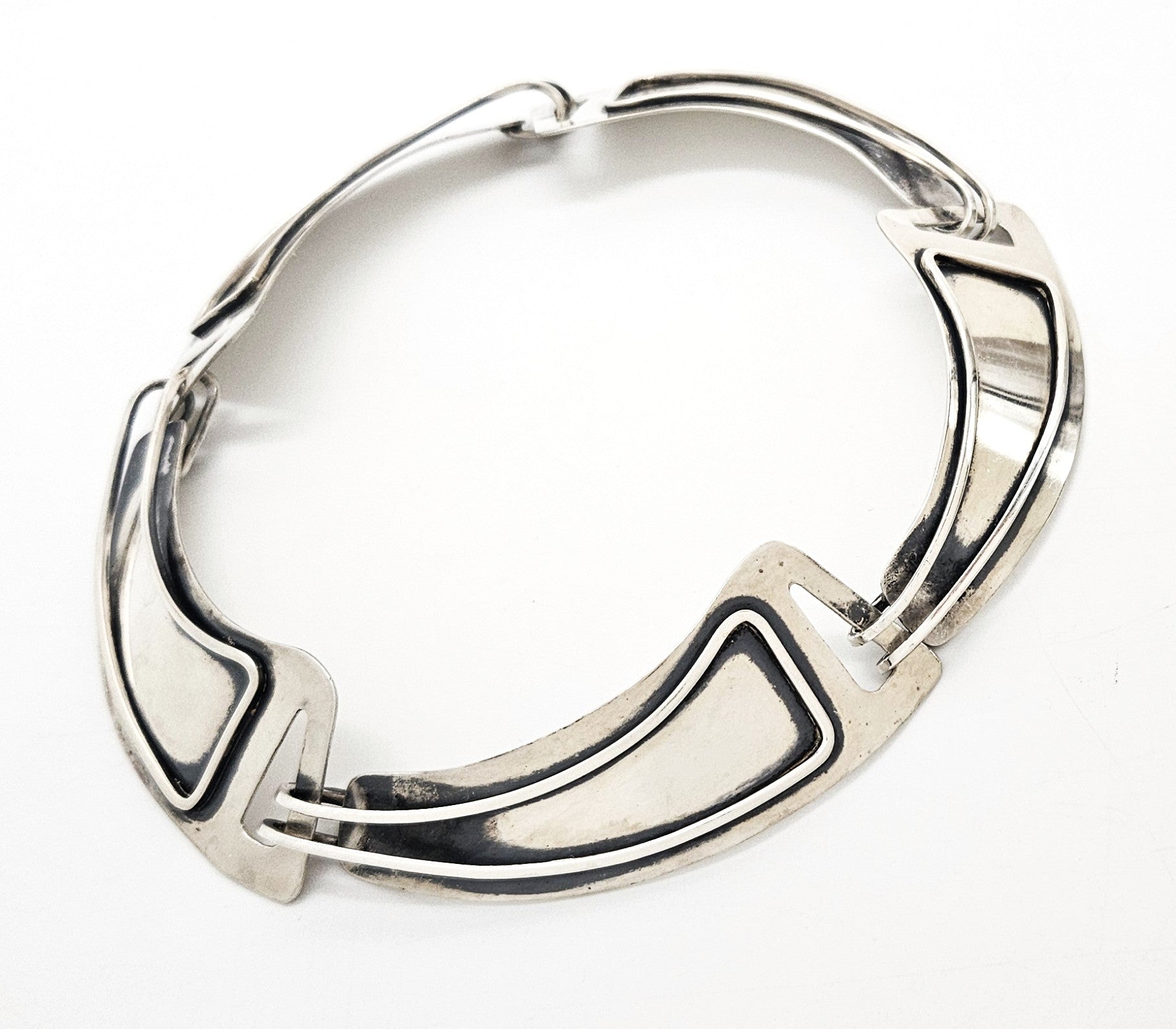 Jules Brenner sterling silver modernist Panel Link Necklace 1950s Book Piece, view 4 of 9
