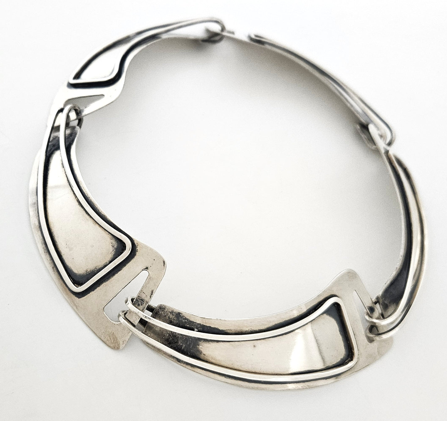 Jules Brenner sterling silver modernist Panel Link Necklace 1950s Book Piece, view 5 of 9