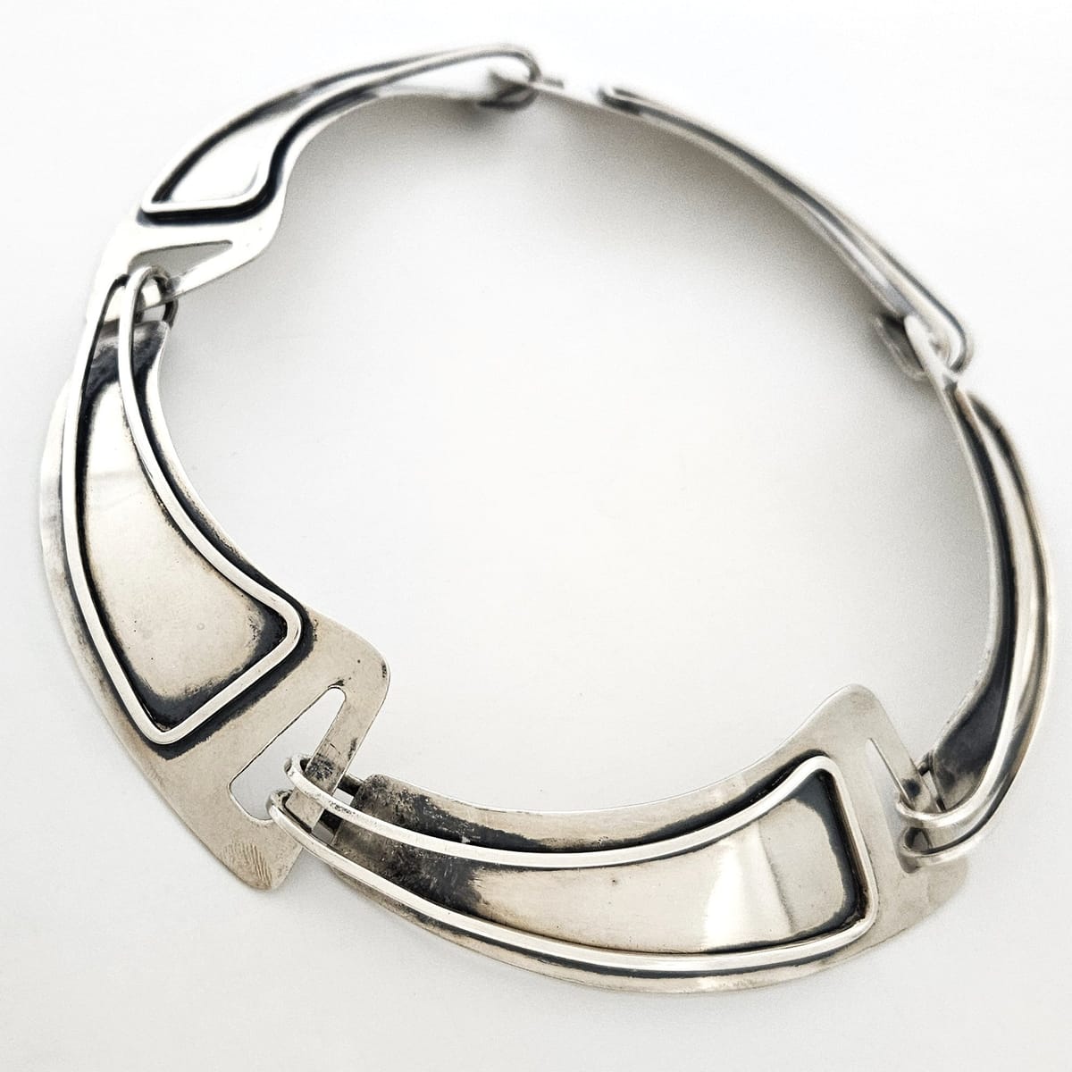 Jules Brenner sterling silver modernist Panel Link Necklace 1950s Book Piece, view 5 of 9