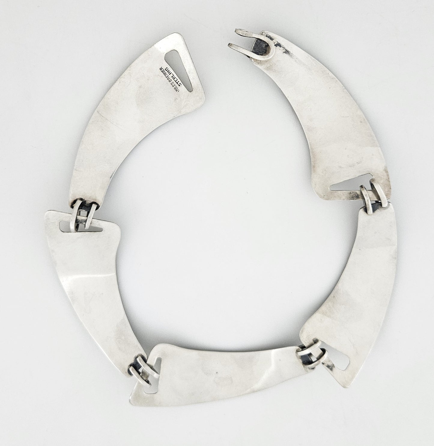 Jules Brenner sterling silver modernist Panel Link Necklace 1950s Book Piece, view 7 of 9