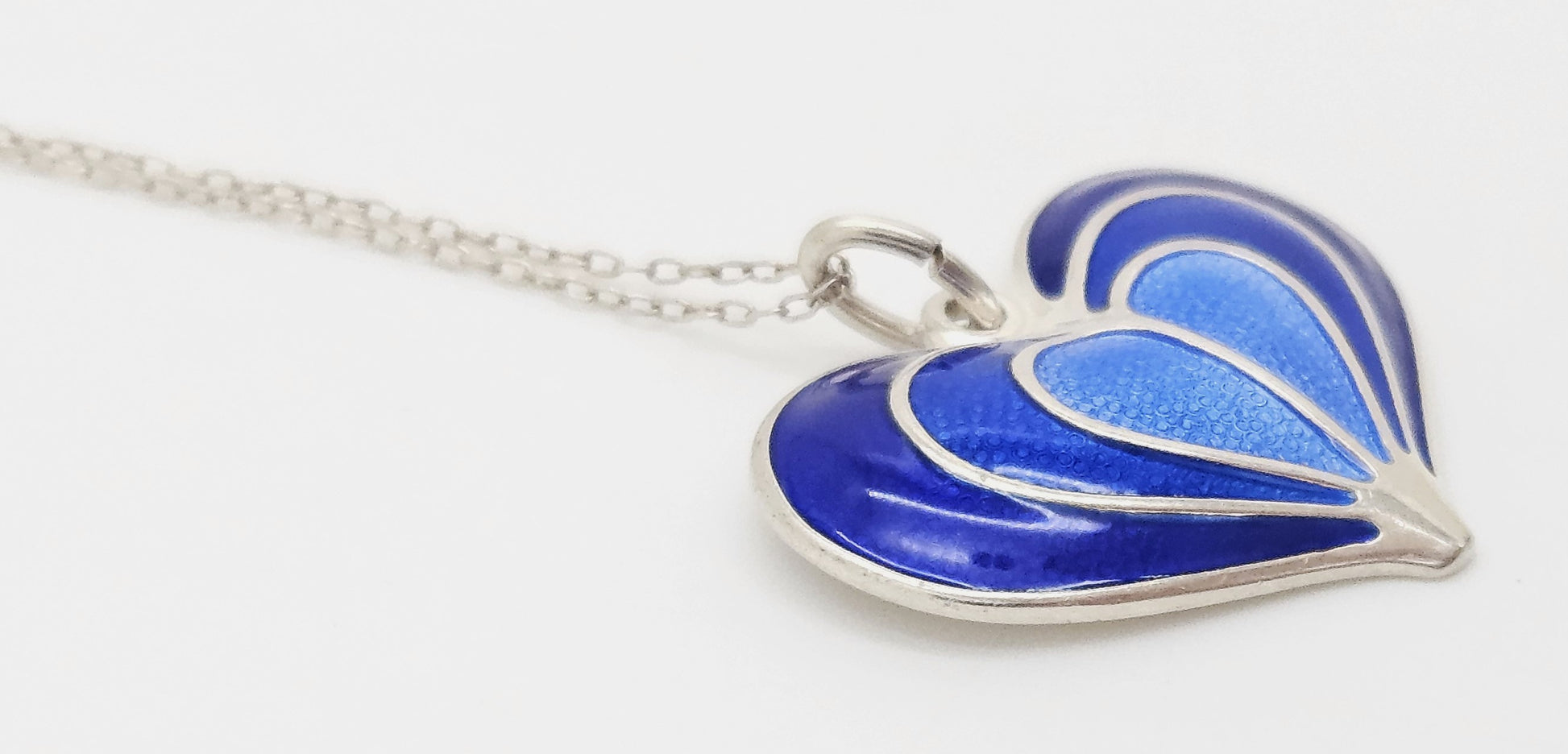 David Andersen Norway sterling silver Blue enamel modernist Heart Necklace 1950s, view 4 of 8