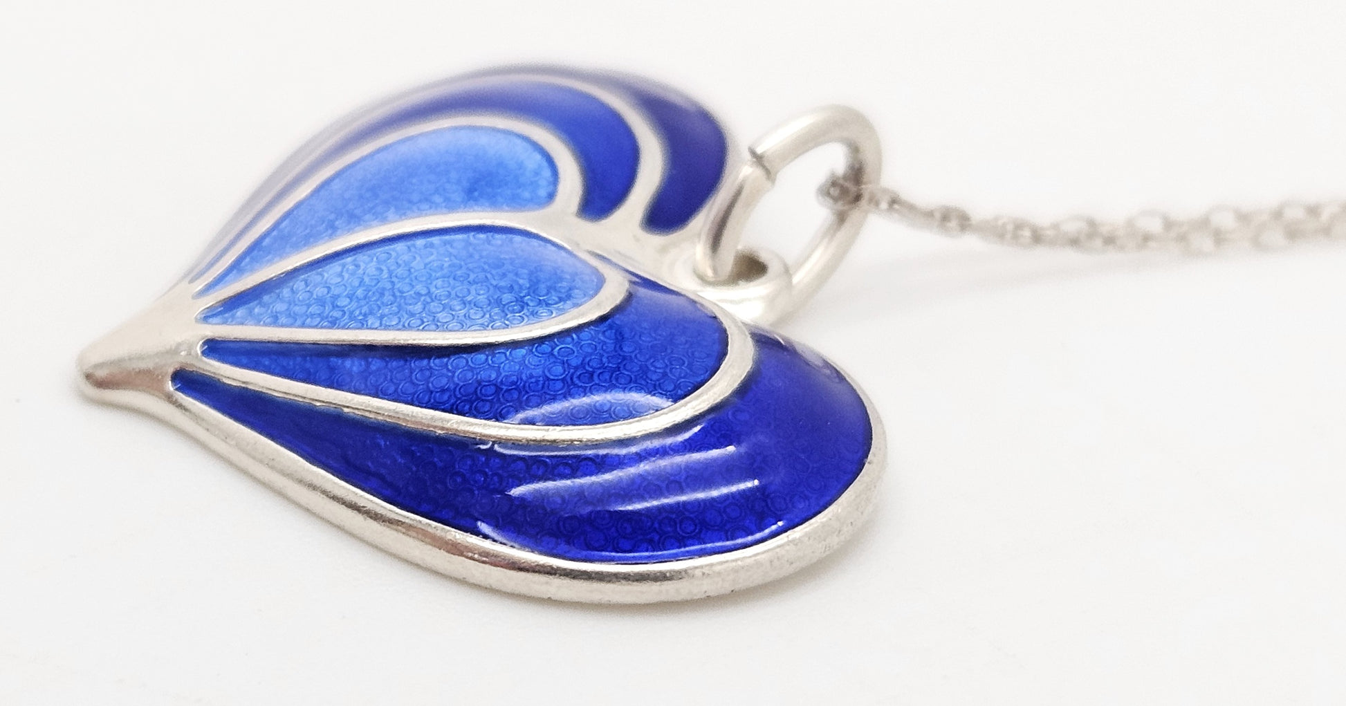 David Andersen Norway sterling silver Blue enamel modernist Heart Necklace 1950s, view 5 of 8