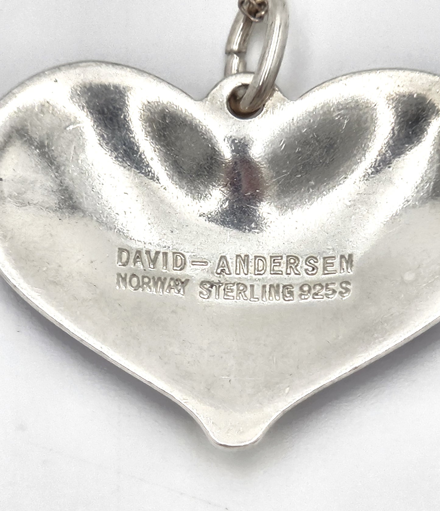 David Andersen Norway sterling silver Blue enamel modernist Heart Necklace 1950s, view 6 of 8