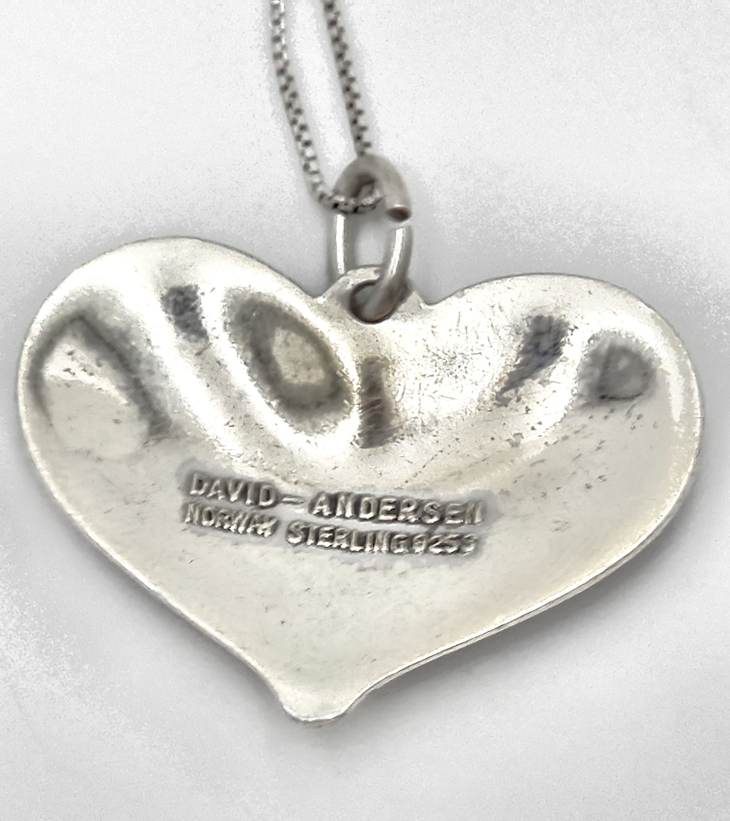 David Andersen Norway sterling silver enamel modernist Heart Necklace Circa 1960s, view 6 of 7