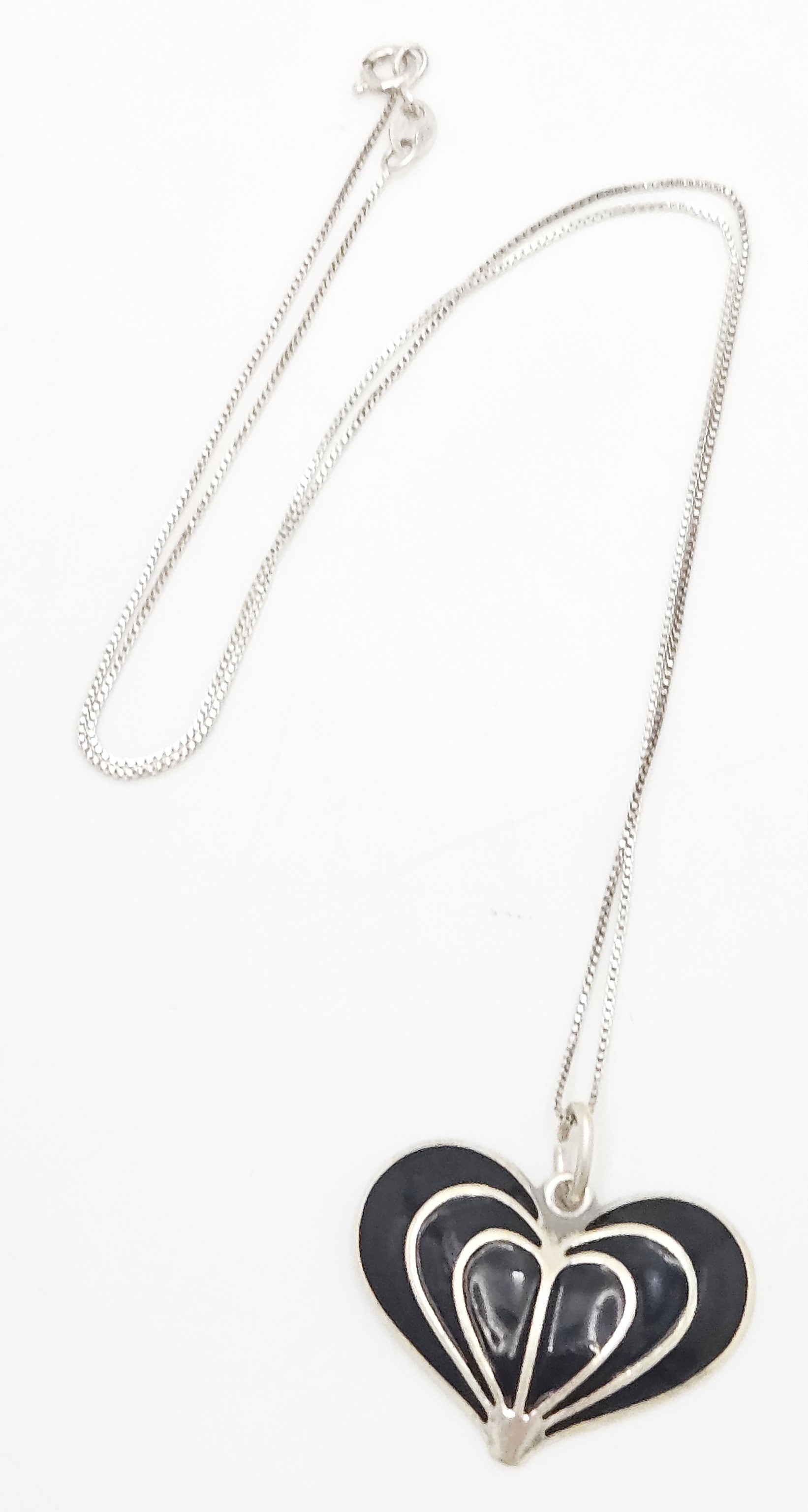 David Andersen Norway sterling silver enamel modernist Heart Necklace Circa 1960s, view 3 of 7