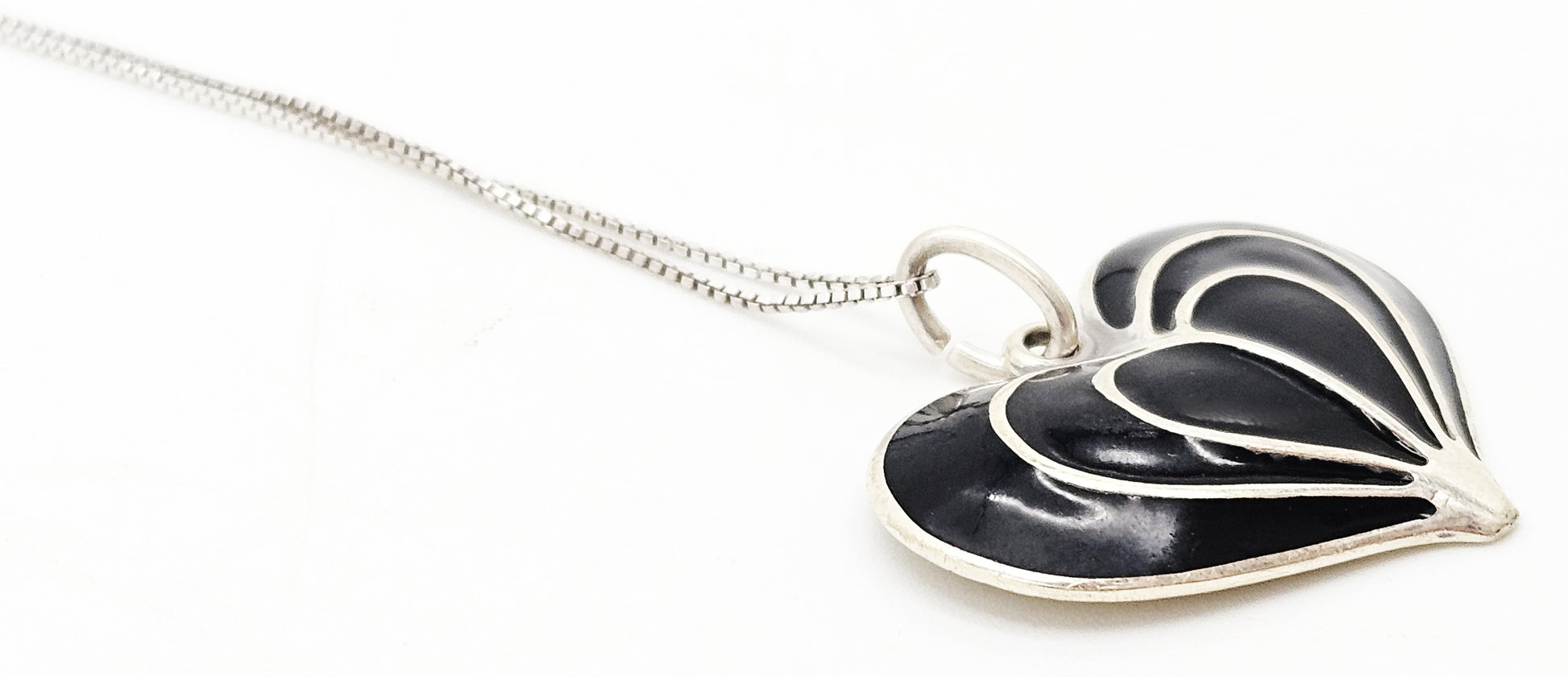David Andersen Norway sterling silver enamel modernist Heart Necklace Circa 1960s, view 4 of 7