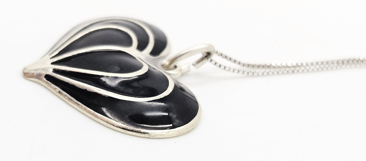 David Andersen Norway sterling silver enamel modernist Heart Necklace Circa 1960s, view 5 of 7