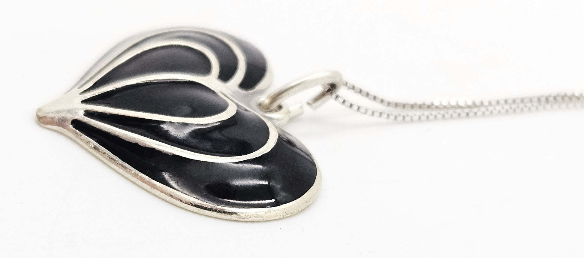 David Andersen Norway sterling silver enamel modernist Heart Necklace Circa 1960s, view 5 of 7